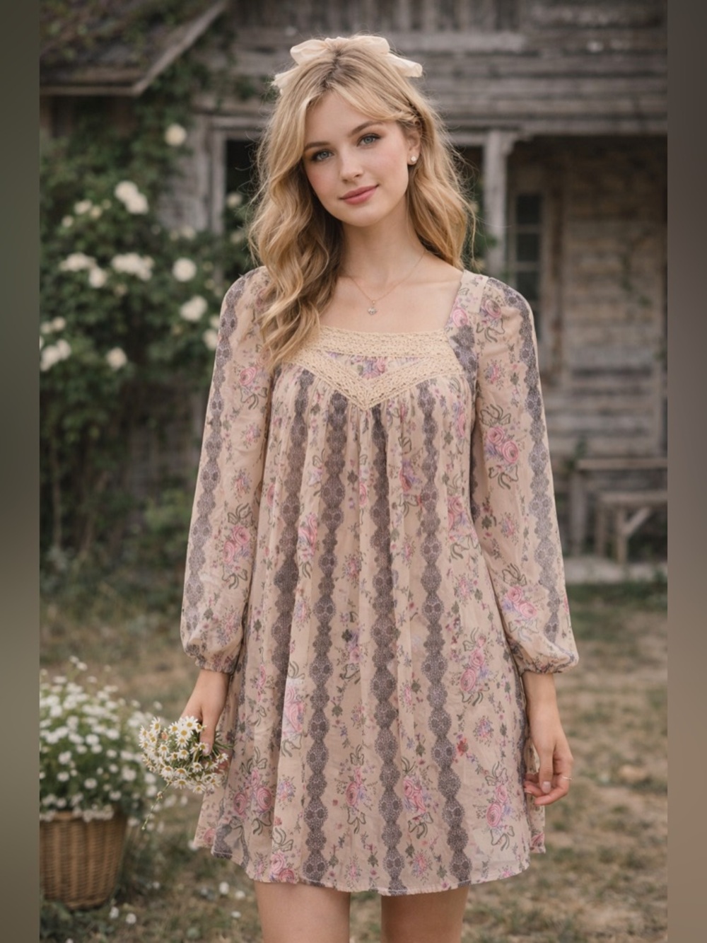 Cottagecore Sheer Floral Tunic/Mini dress Romantic Boho Coquette  XS